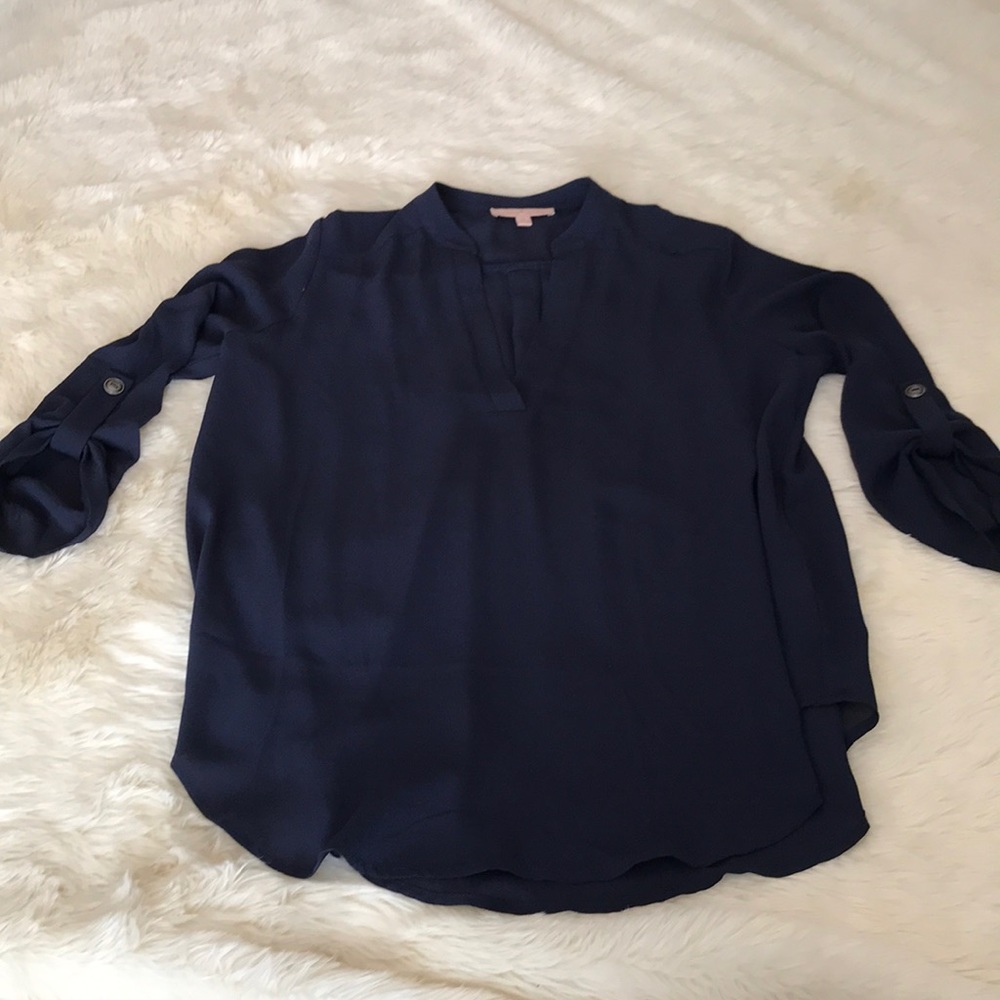 Dark Blue Vneck Utility Blouse - Gibson Latimer - Picture 2 of 3